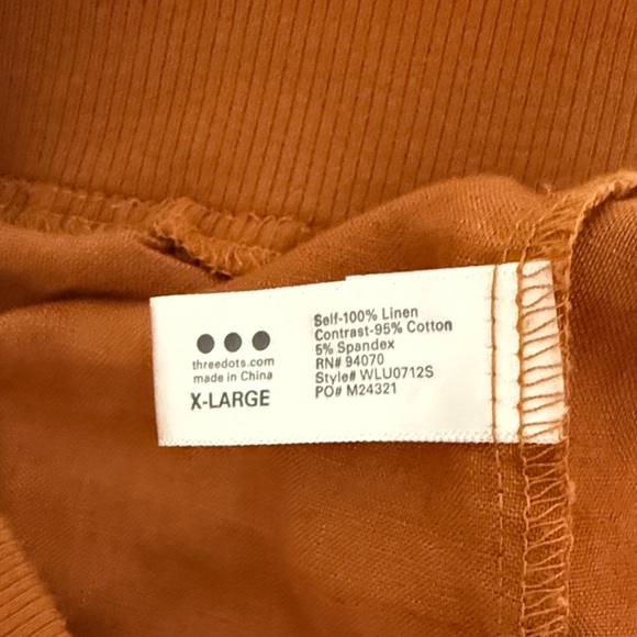 Three Dots Rust Orange Wide Leg Linen Pants - Picture 14 of 16